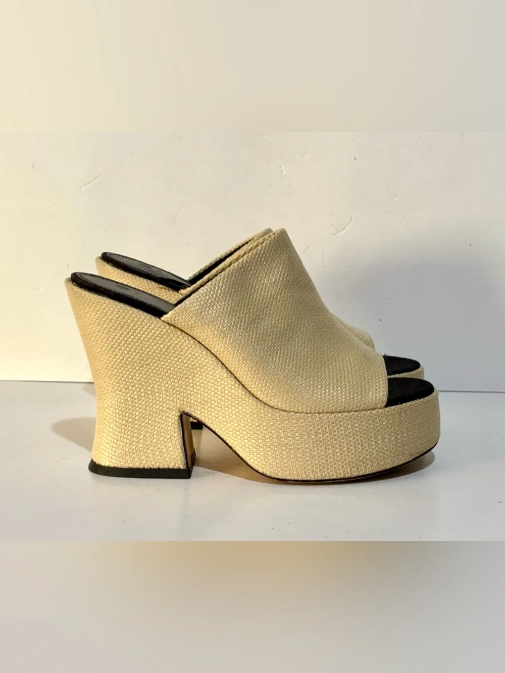 H&M Cream Woven Platform Mule Heels Size 8.5